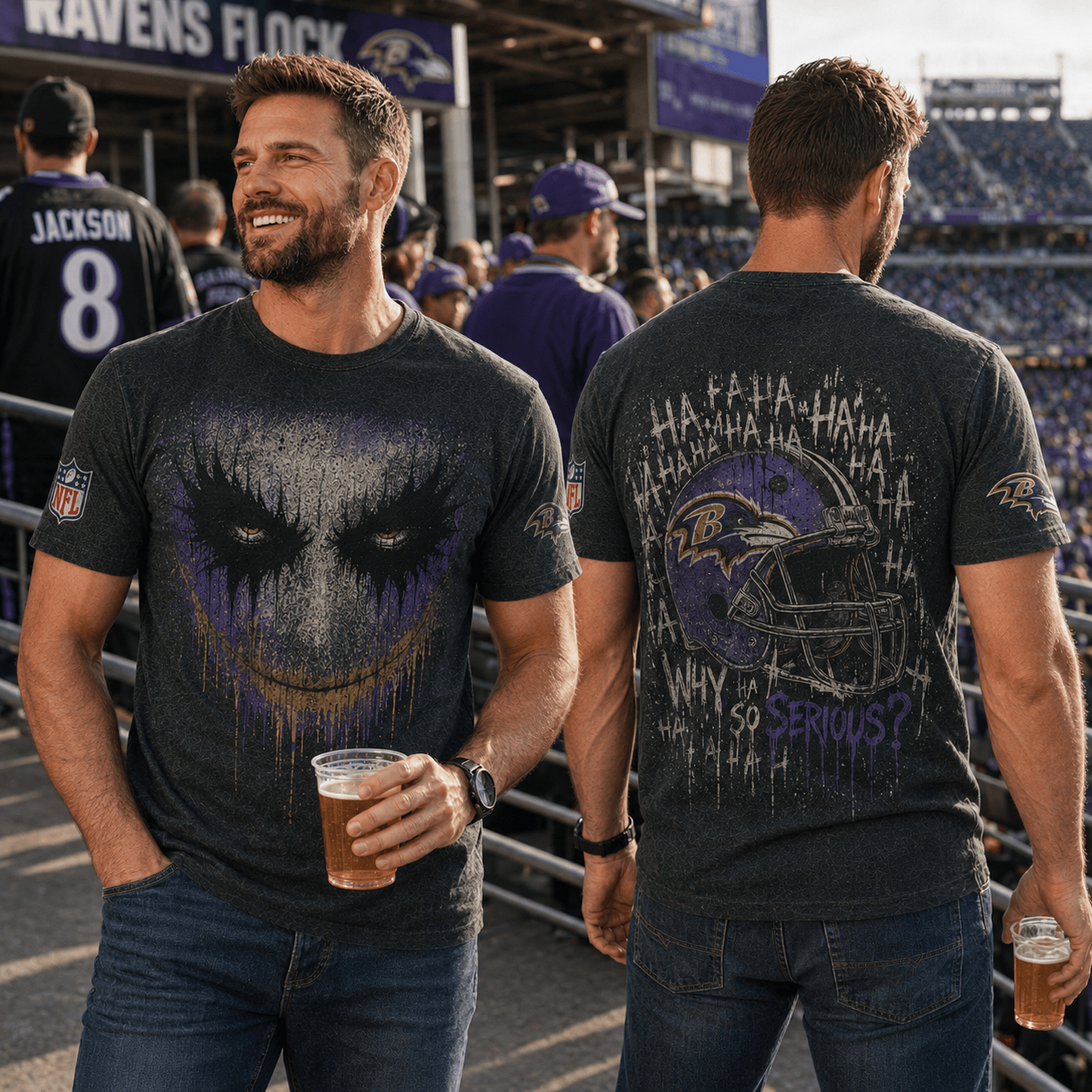 BAL x NFL Premium Joker 3D T-Shirt For Football Fans Loving Dark Aesthetic