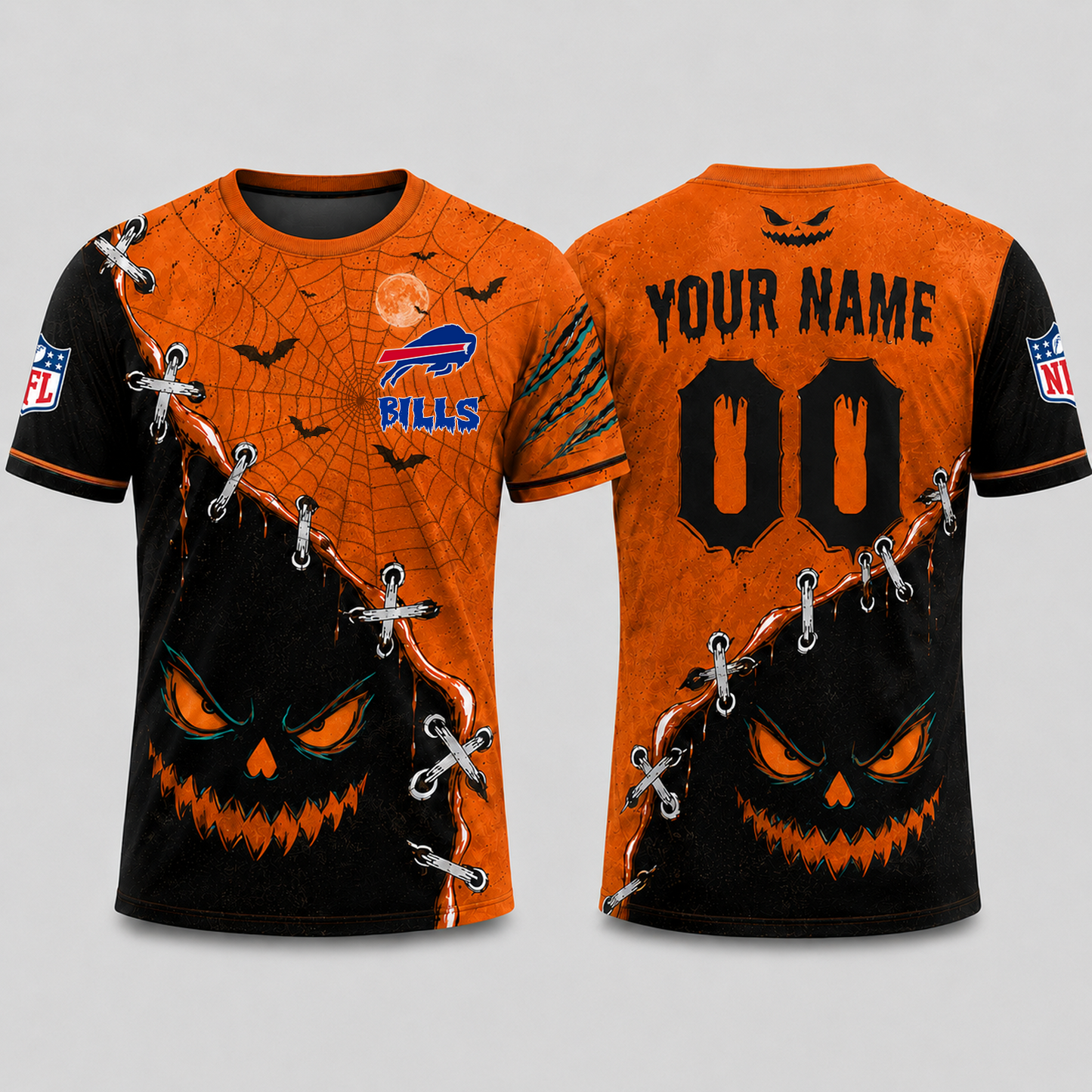 BUF x NFL Halloween Pumpkin Stitched Horror TShirt