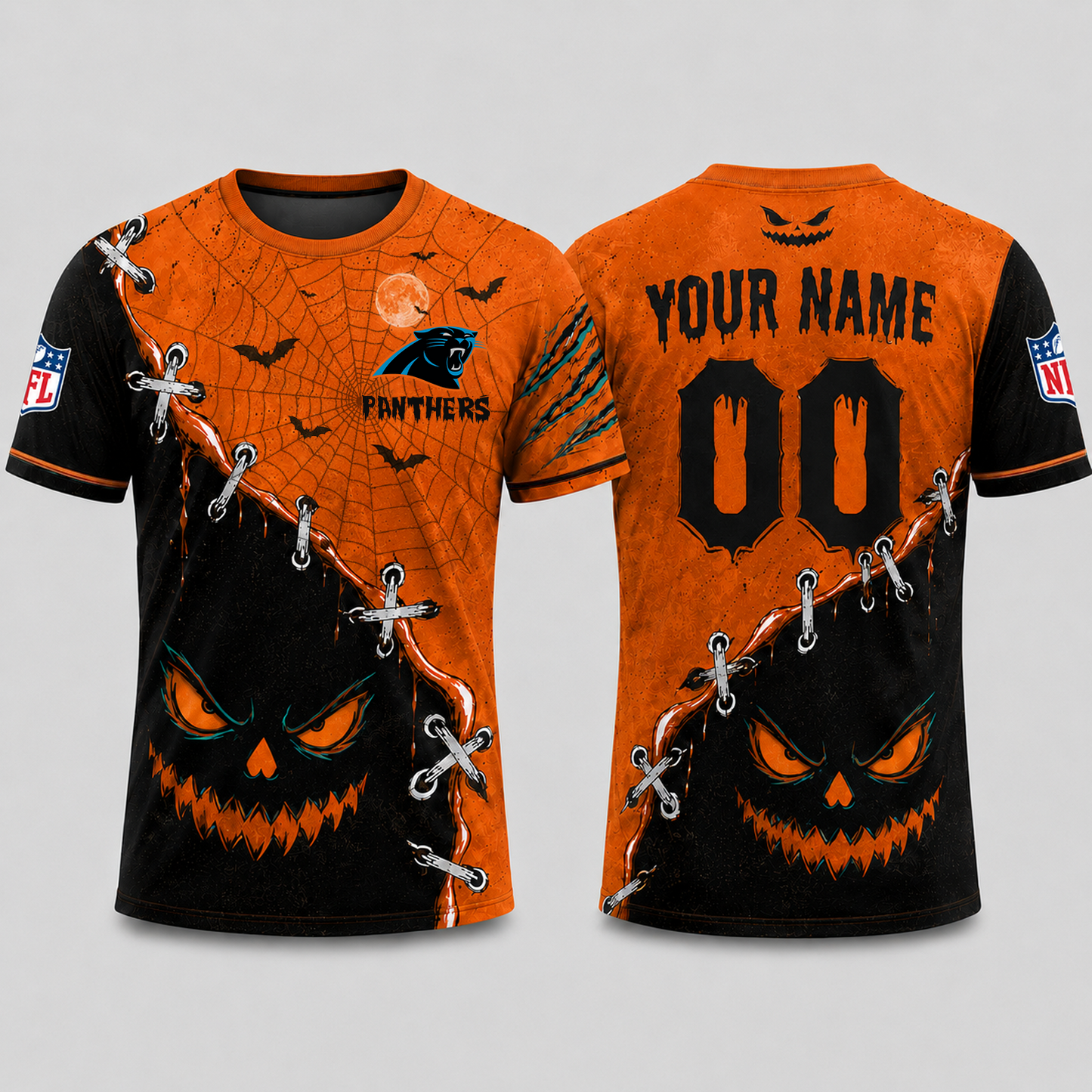 CAR x NFL Halloween Pumpkin Stitched Horror TShirt