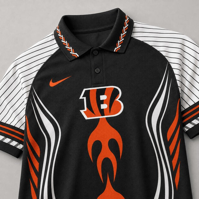 CIN Premium NFL Flame Stripe Athletic Polo Shirt