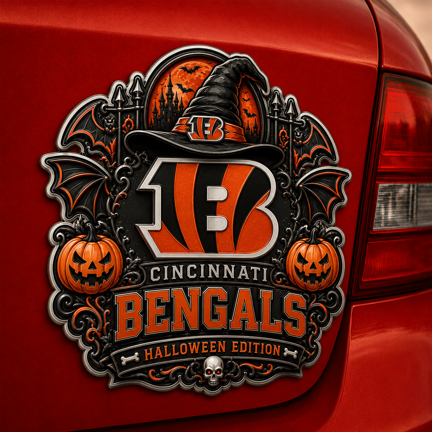 CIN x NFL Halloween Edition Car Namge Badge