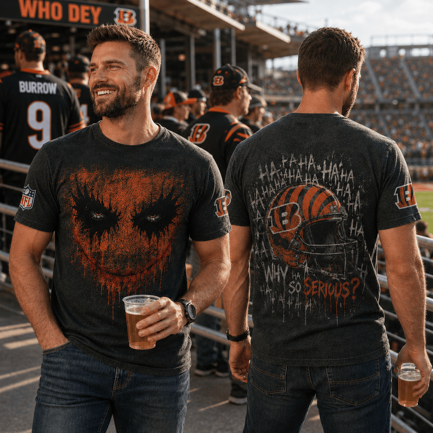 CIN x NFL Premium Joker 3D T-Shirt For Football Fans Loving Dark Aesthetic