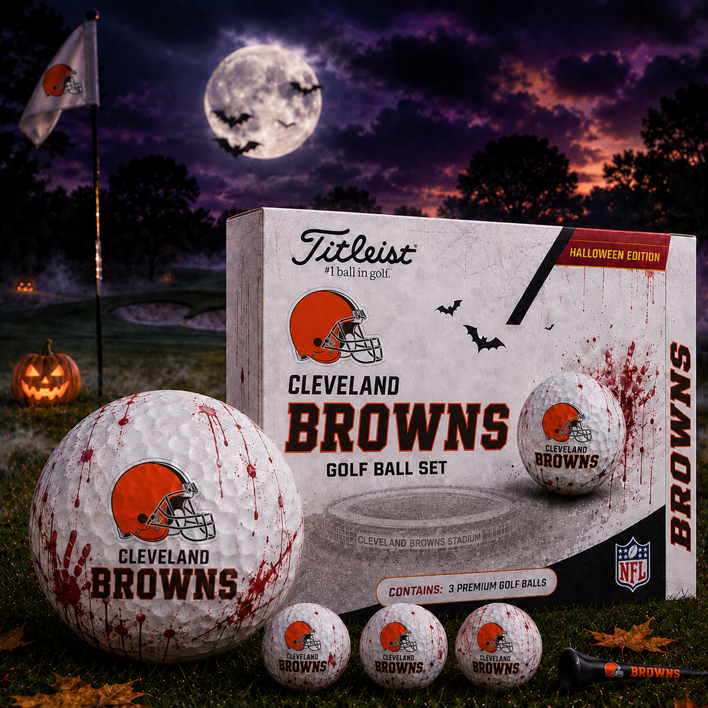 CLE x NFL Halloween Edition Golf Ball Set 3 Premium Golf Balls