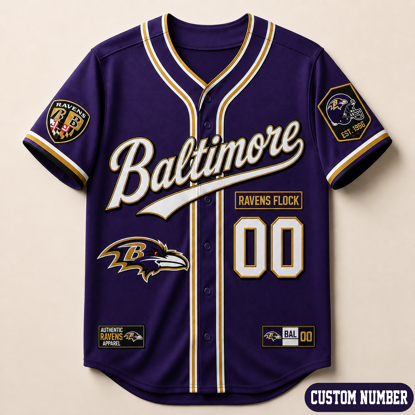 Custom NFL x BAL Baseball Jersey Shirt