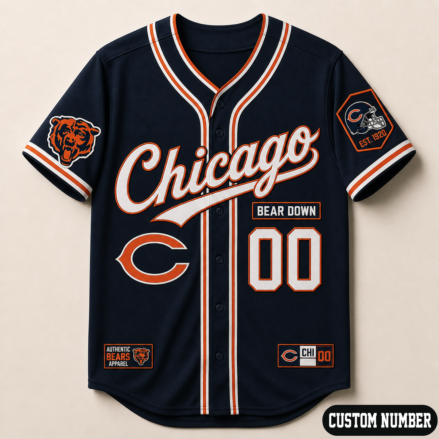 Custom NFL x CHI Baseball Jersey Shirt