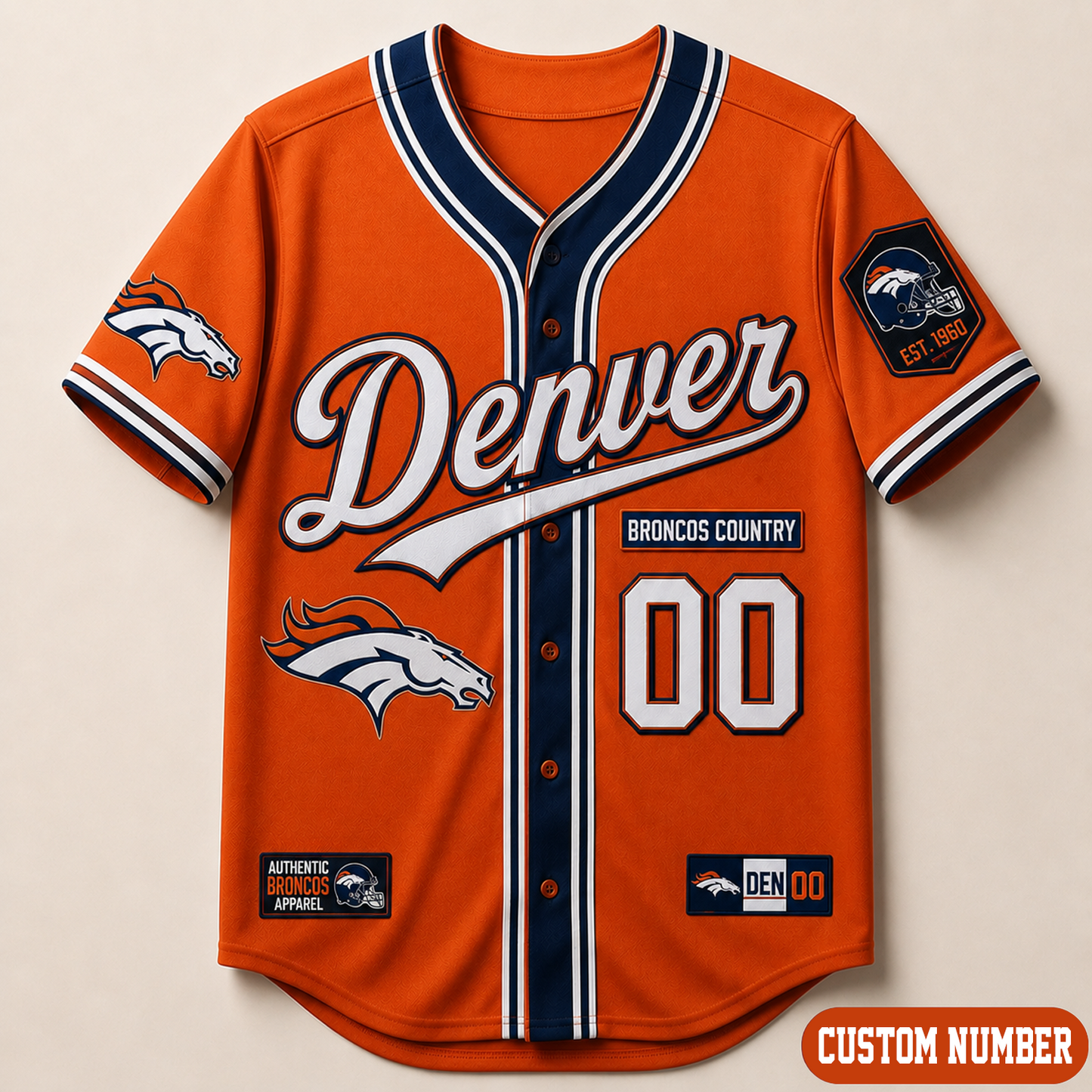 Custom NFL x DEN Baseball Jersey Shirt