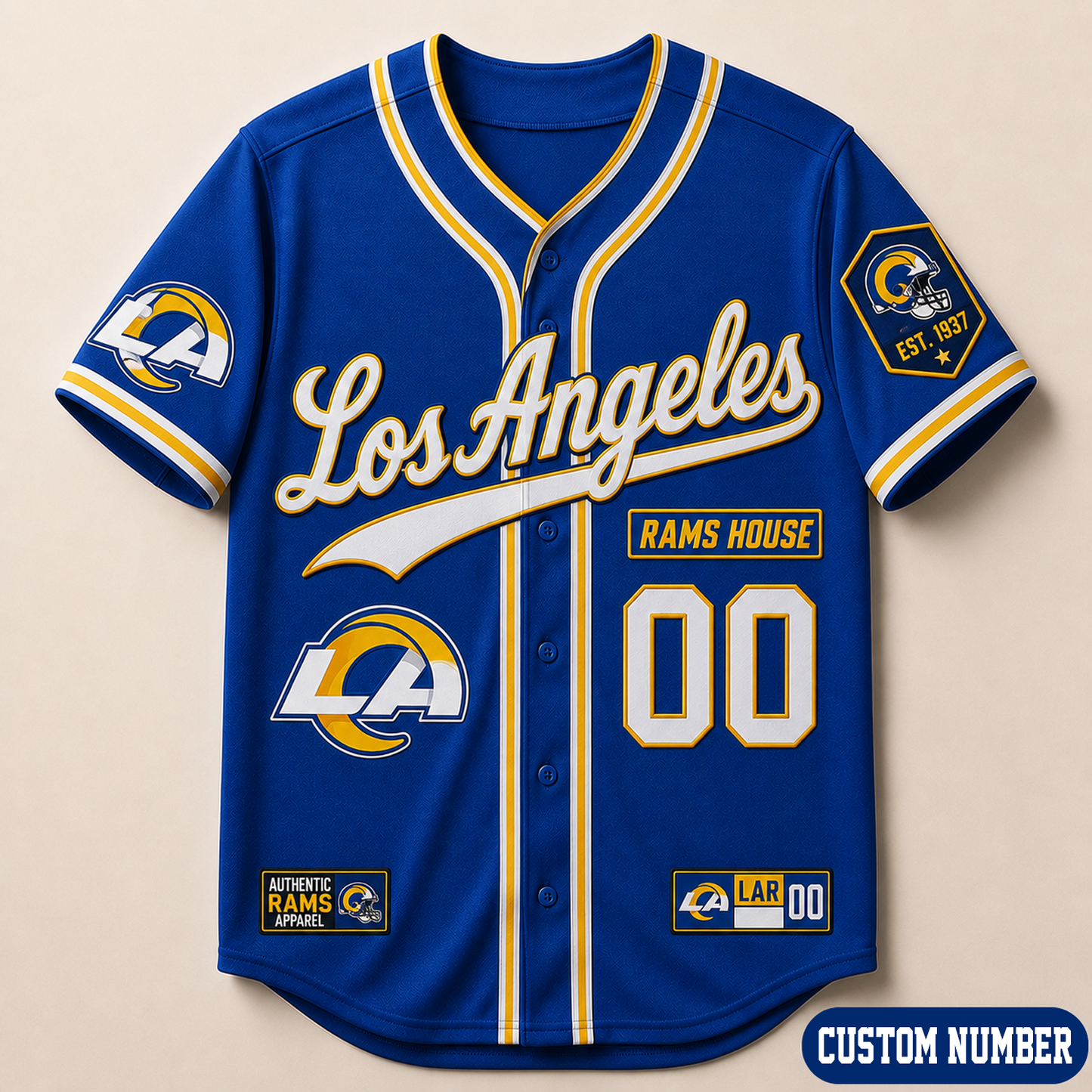 Custom NFL x LAR Baseball Jersey Shirt