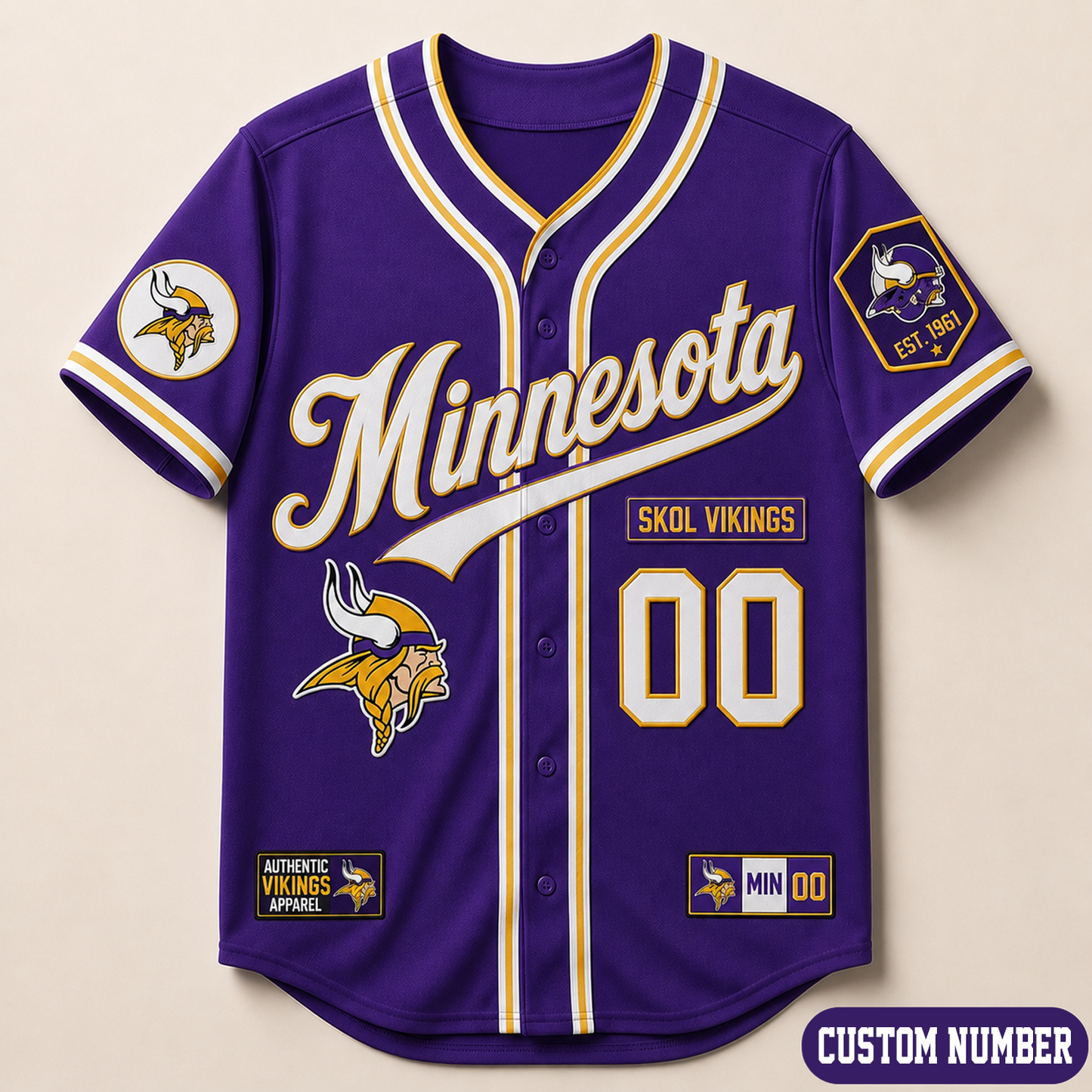 Custom NFL x MIN Baseball Jersey Shirt