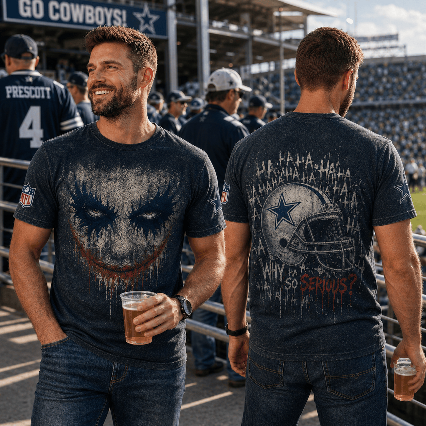 DAL x NFL Premium Joker 3D T-Shirt For Football Fans Loving Dark Aesthetic