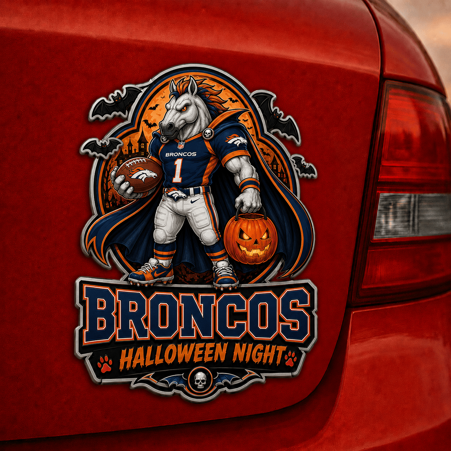 DEN x NFL Halloween Edition Car Namge Badge