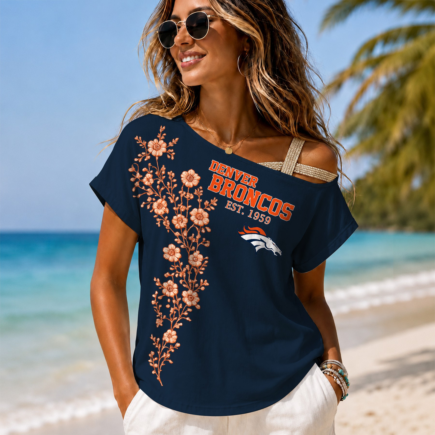 DEN x NFL Slouchy Off-Shoulder T-Shirt