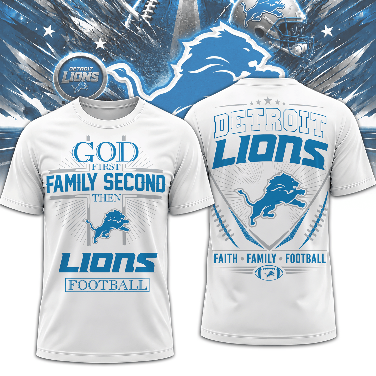 DET x NFL Faith, Family, Football 3D Shirt