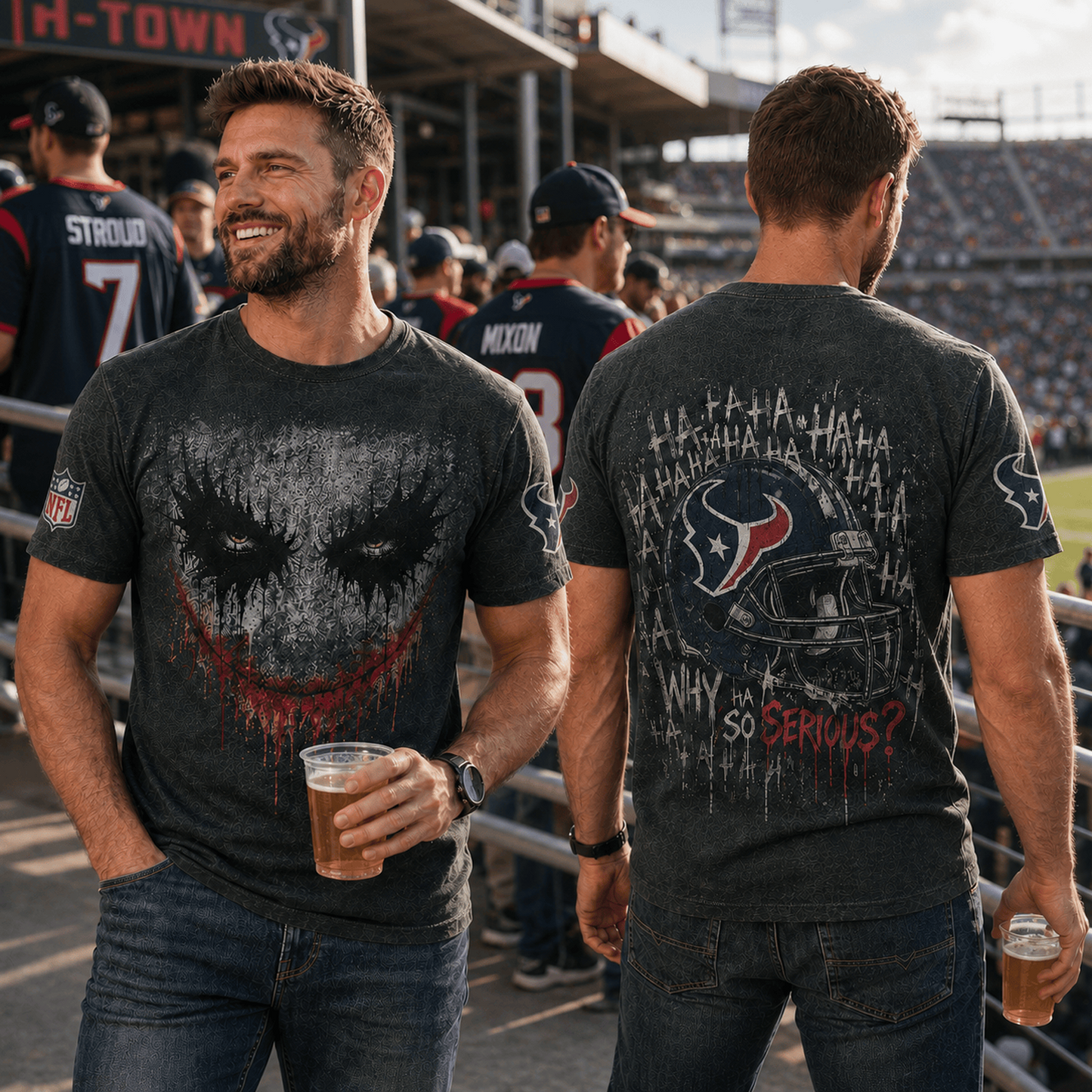 HOU x NFL Premium Joker 3D T-Shirt For Football Fans Loving Dark Aesthetic