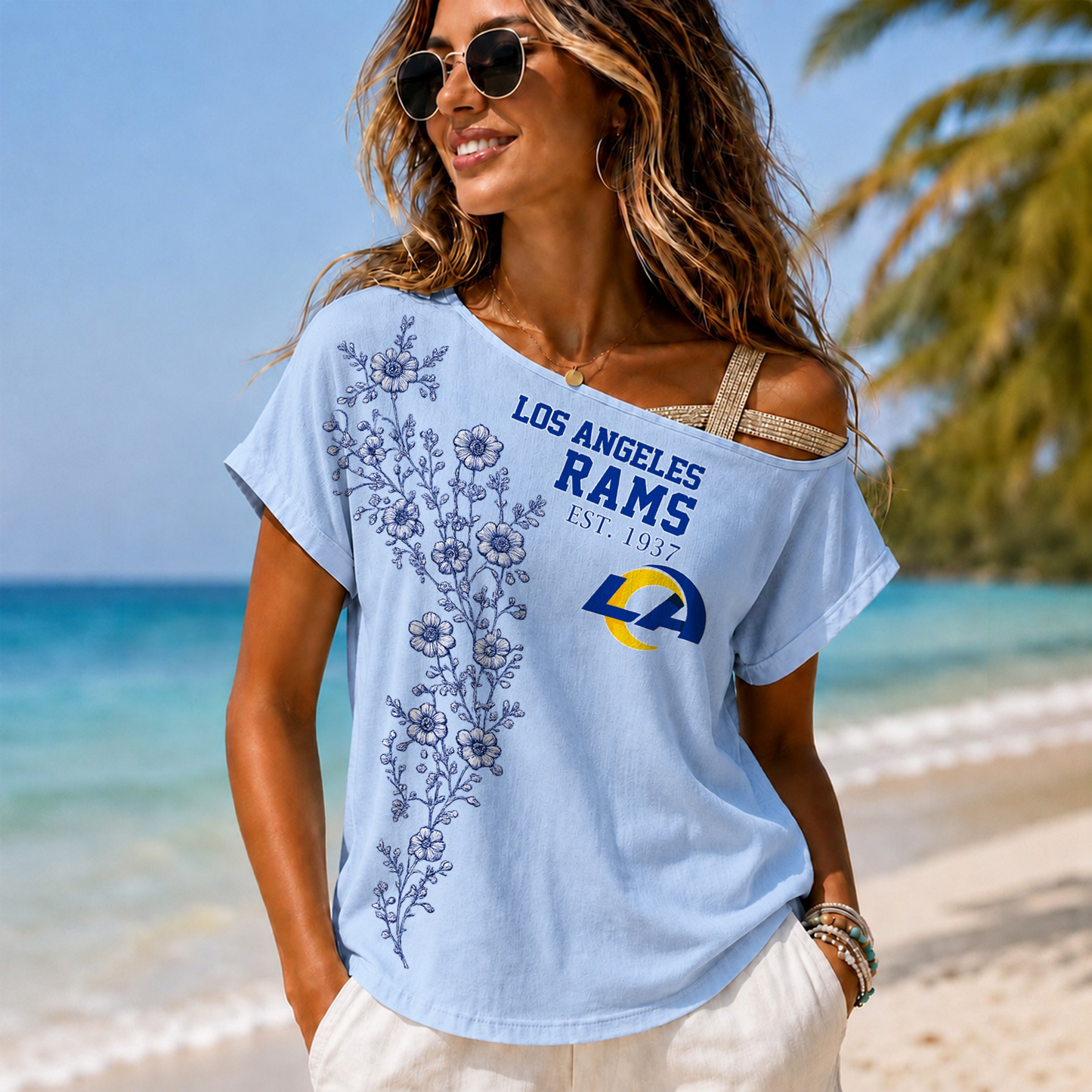 LAR x NFL Slouchy Off-Shoulder T-Shirt