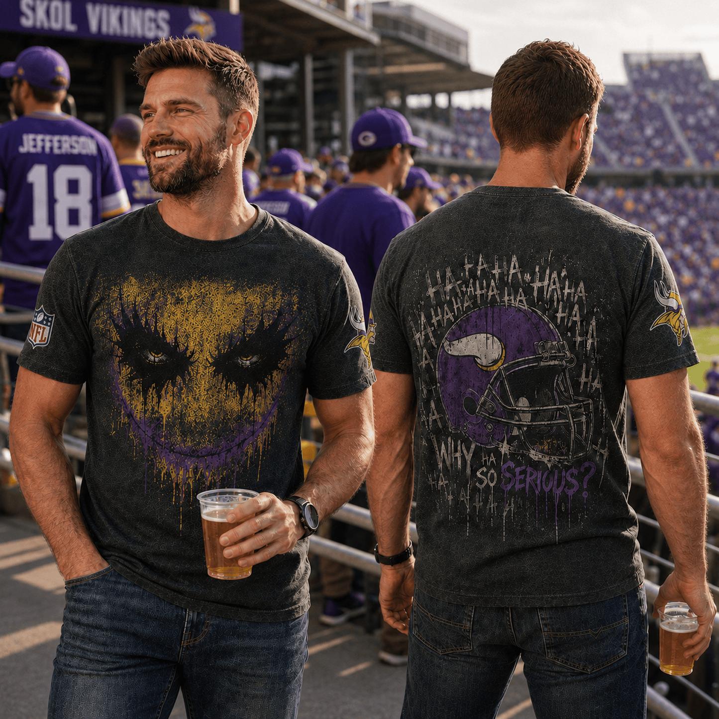 MIN x NFL Premium Joker 3D T-Shirt For Football Fans Loving Dark Aesthetic