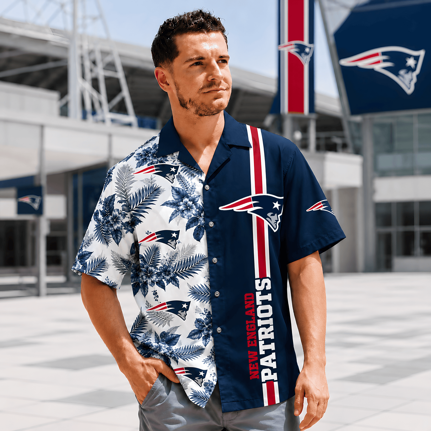 NE x NFL Gridiron Paradise Hawaiian Shirt 2107