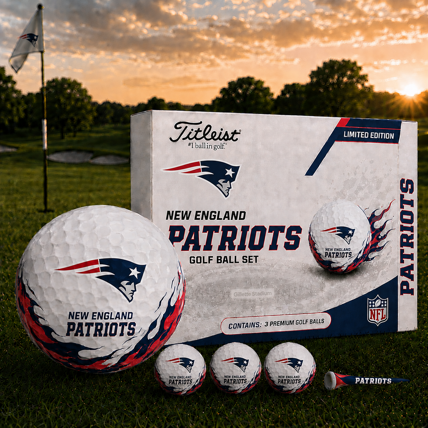 NE x NFL Inspired Golf Ball Set 3 Premium Golf Balls