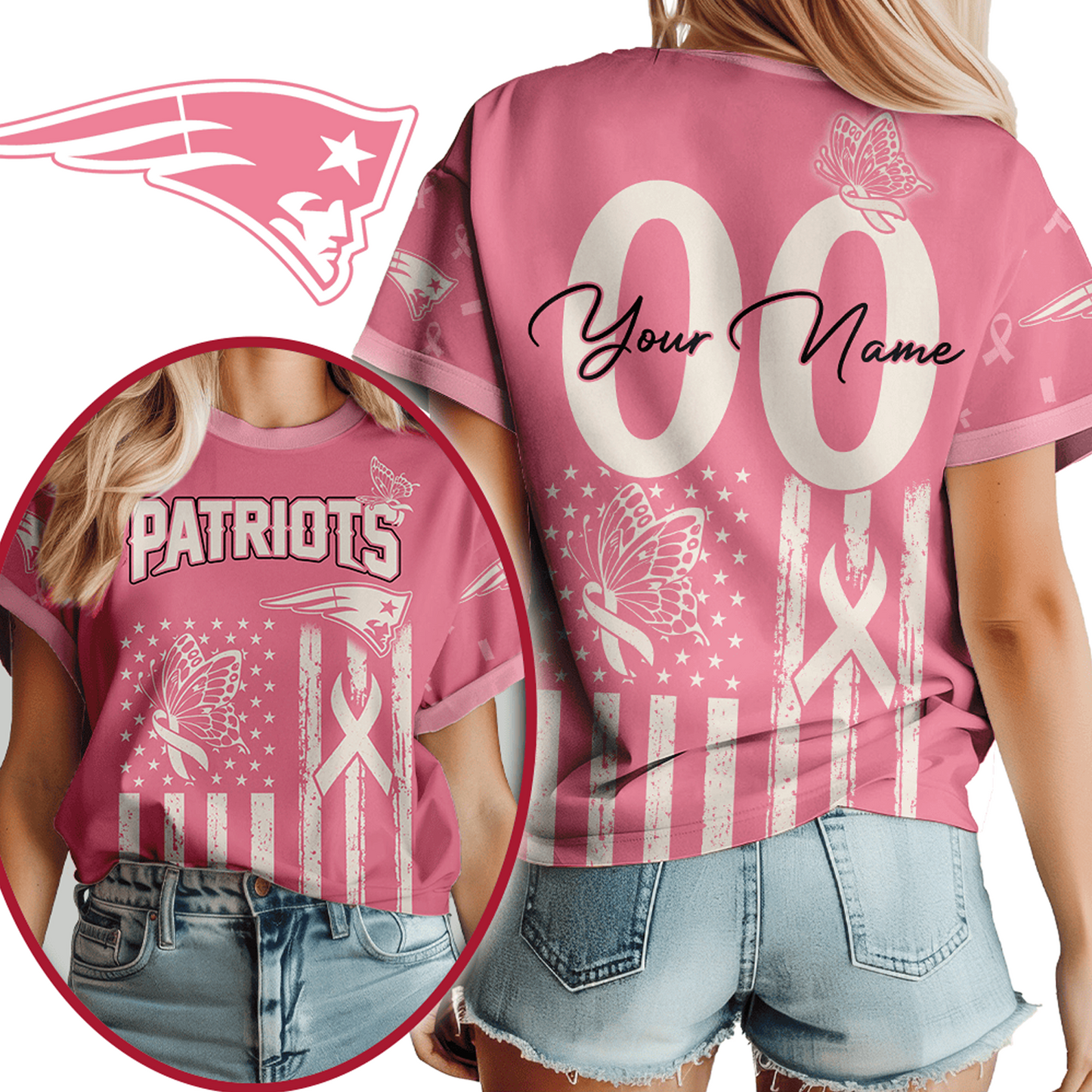 NE x NFL Premium Butterfly Ribbon Custom 3D Shirt