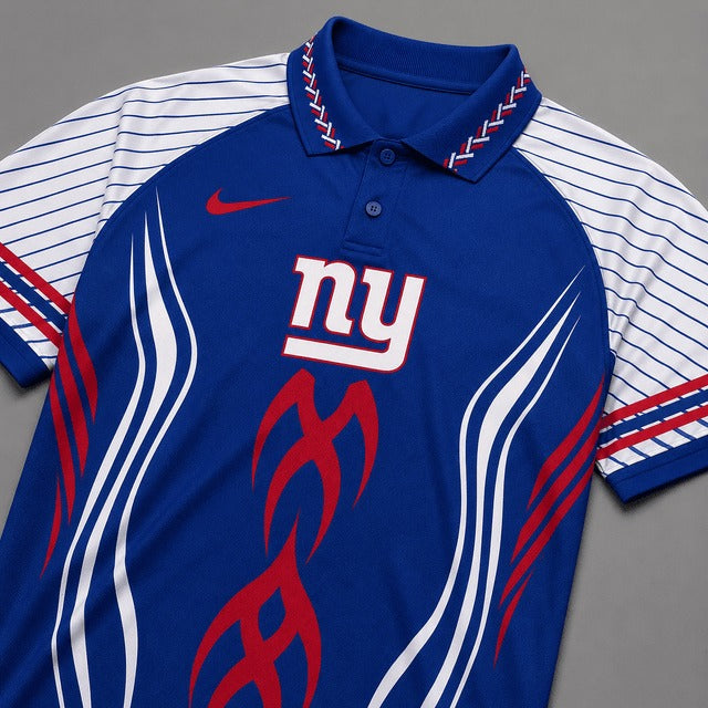 NYG Premium NFL Flame Stripe Athletic Polo Shirt