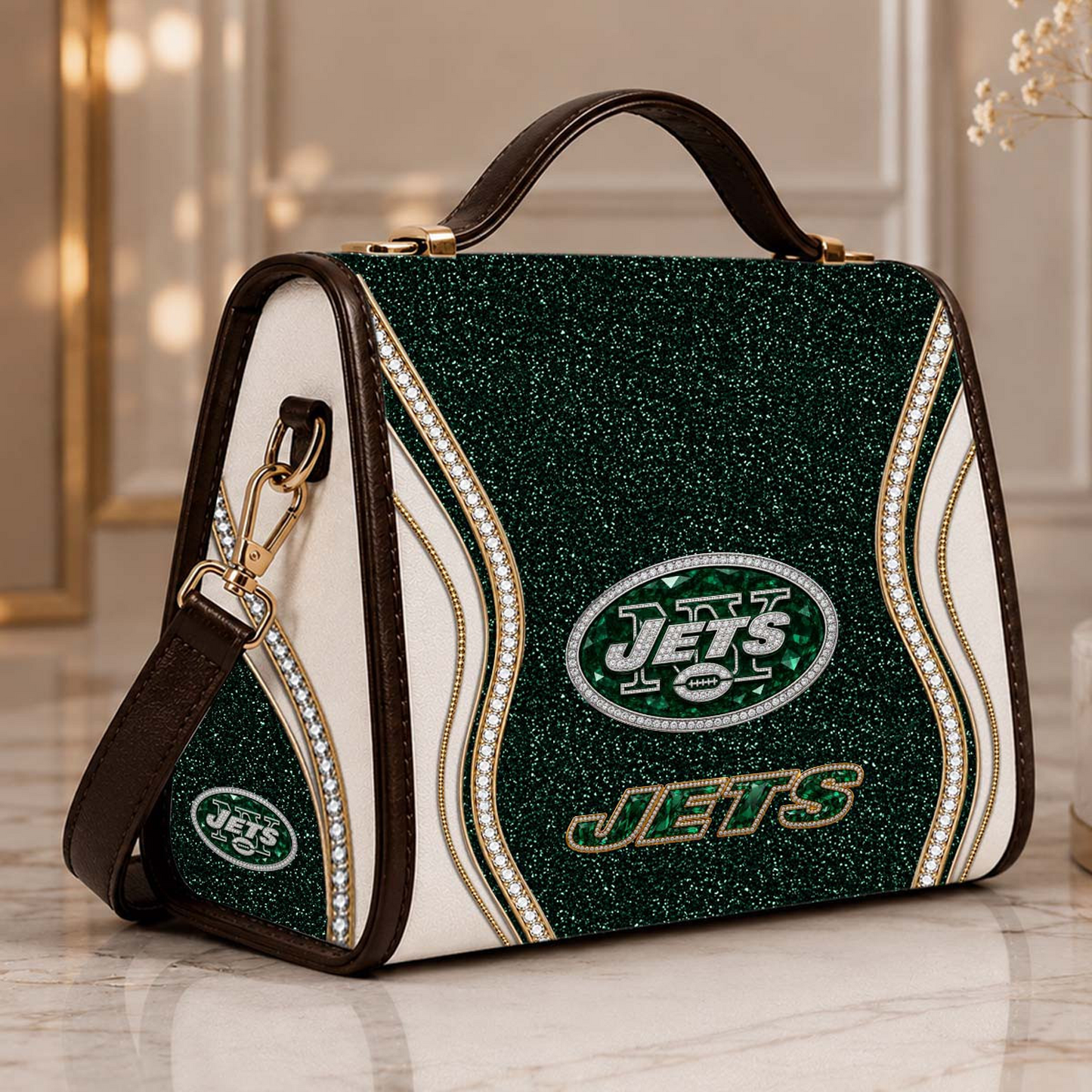 NYJ x NFL Glitter Leather Handbag