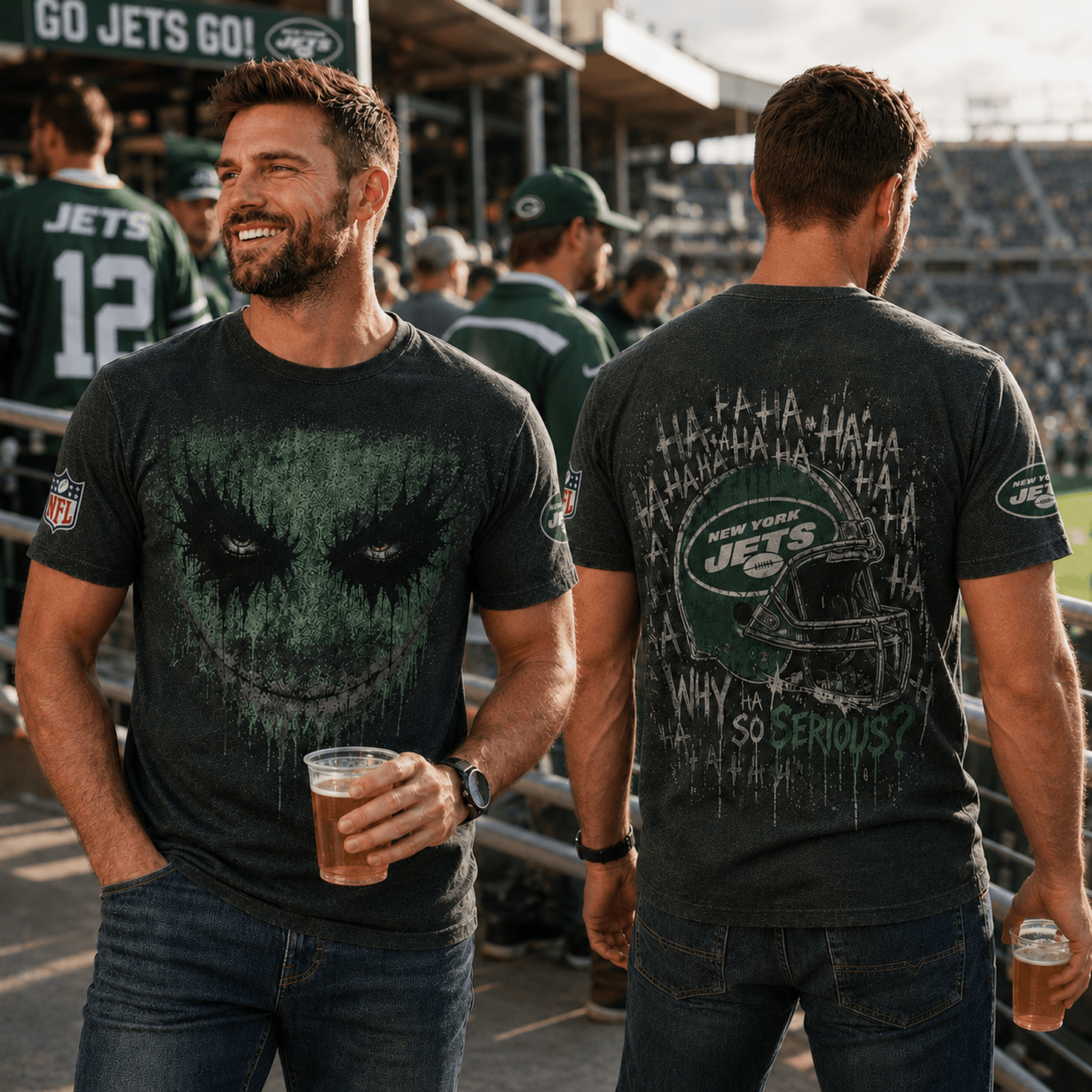 NYJ x NFL Premium Joker 3D T-Shirt For Football Fans Loving Dark Aesthetic