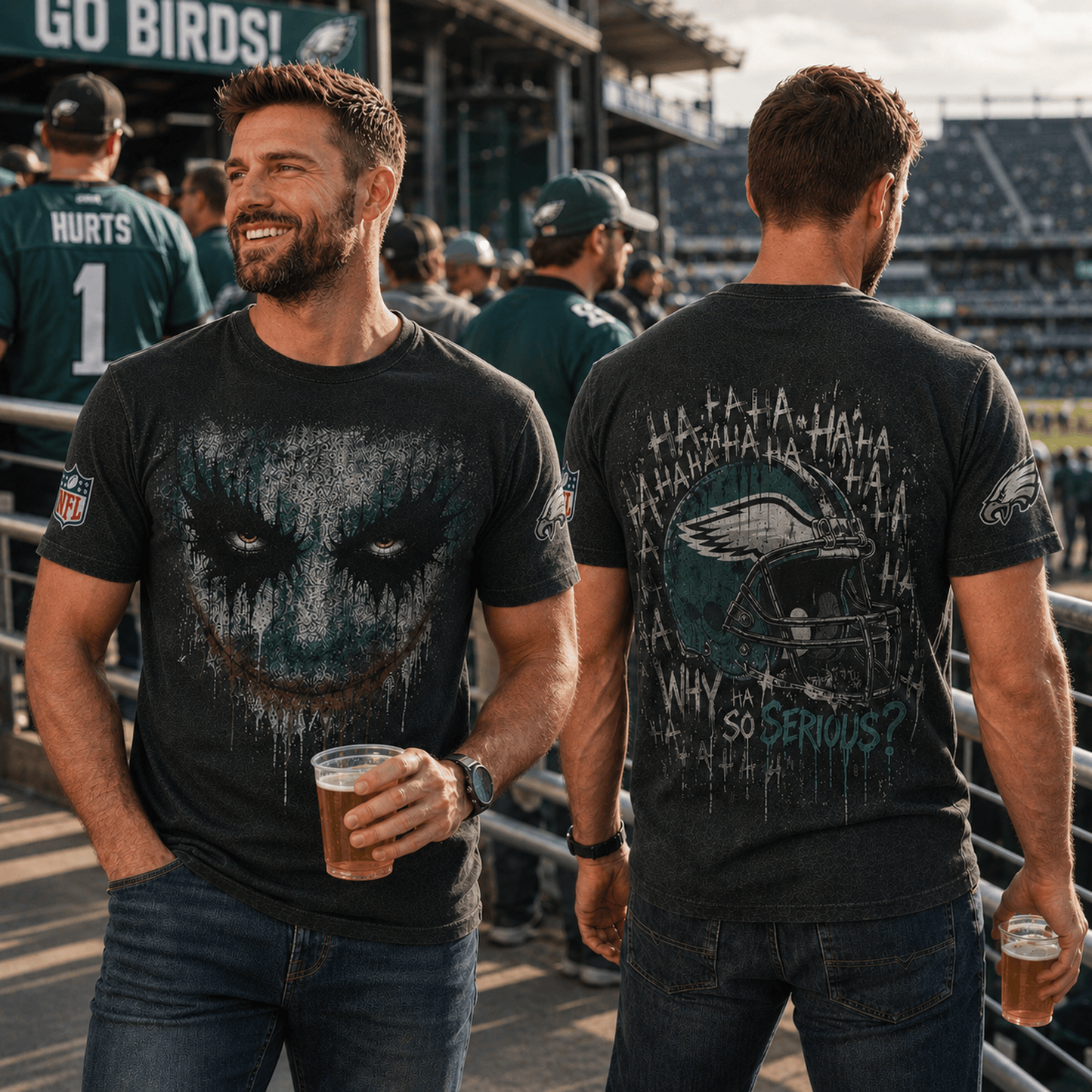 PHI x NFL Premium Joker 3D T-Shirt For Football Fans Loving Dark Aesthetic