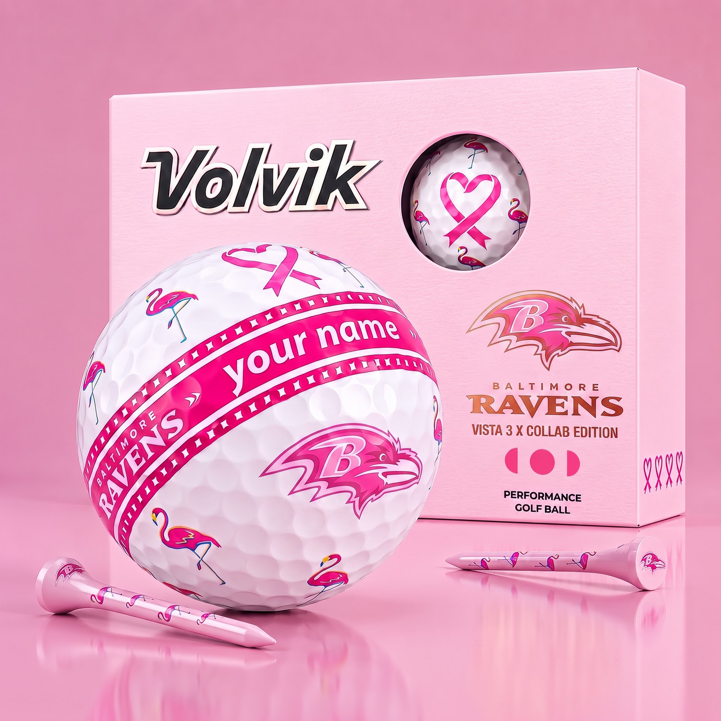 PREMIUM NFL X BR EXCLUSIVE PERSONALIZED VOLVIK BREAST CANCER GOLF BALL SET LIMITED EDTION