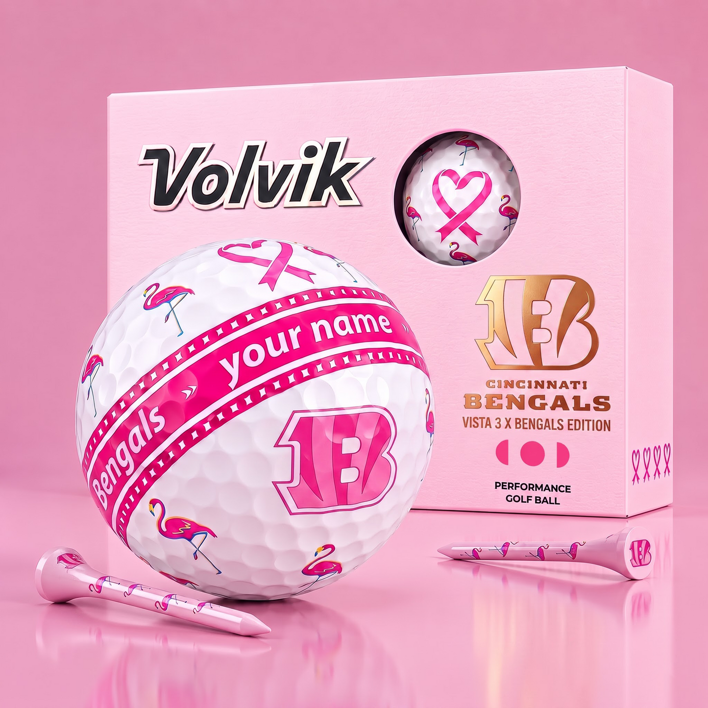 PREMIUM NFL X CIN EXCLUSIVE PERSONALIZED VOLVIK BREAST CANCER GOLF BALL SET LIMITED EDTION