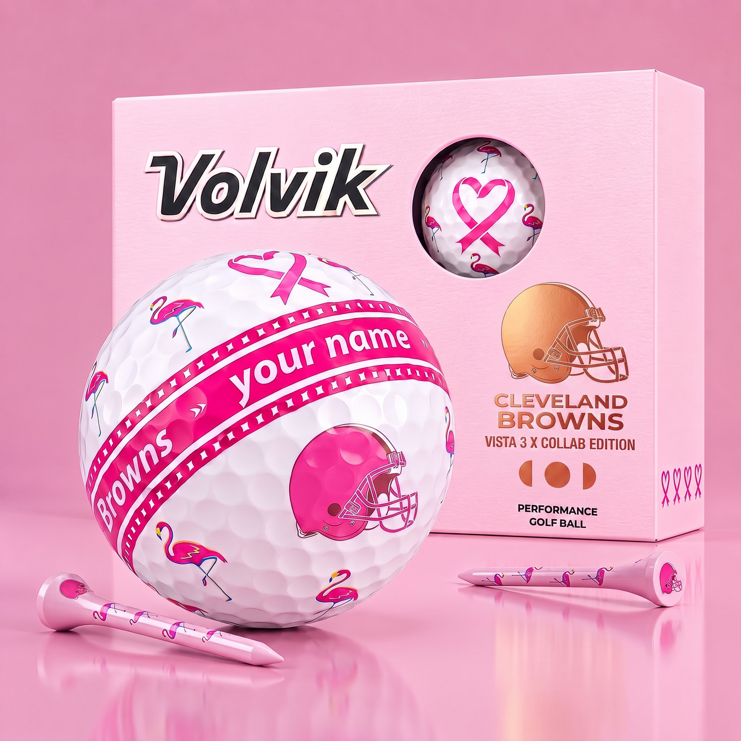 PREMIUM NFL X CLE EXCLUSIVE PERSONALIZED VOLVIK BREAST CANCER GOLF BALL SET LIMITED EDTION