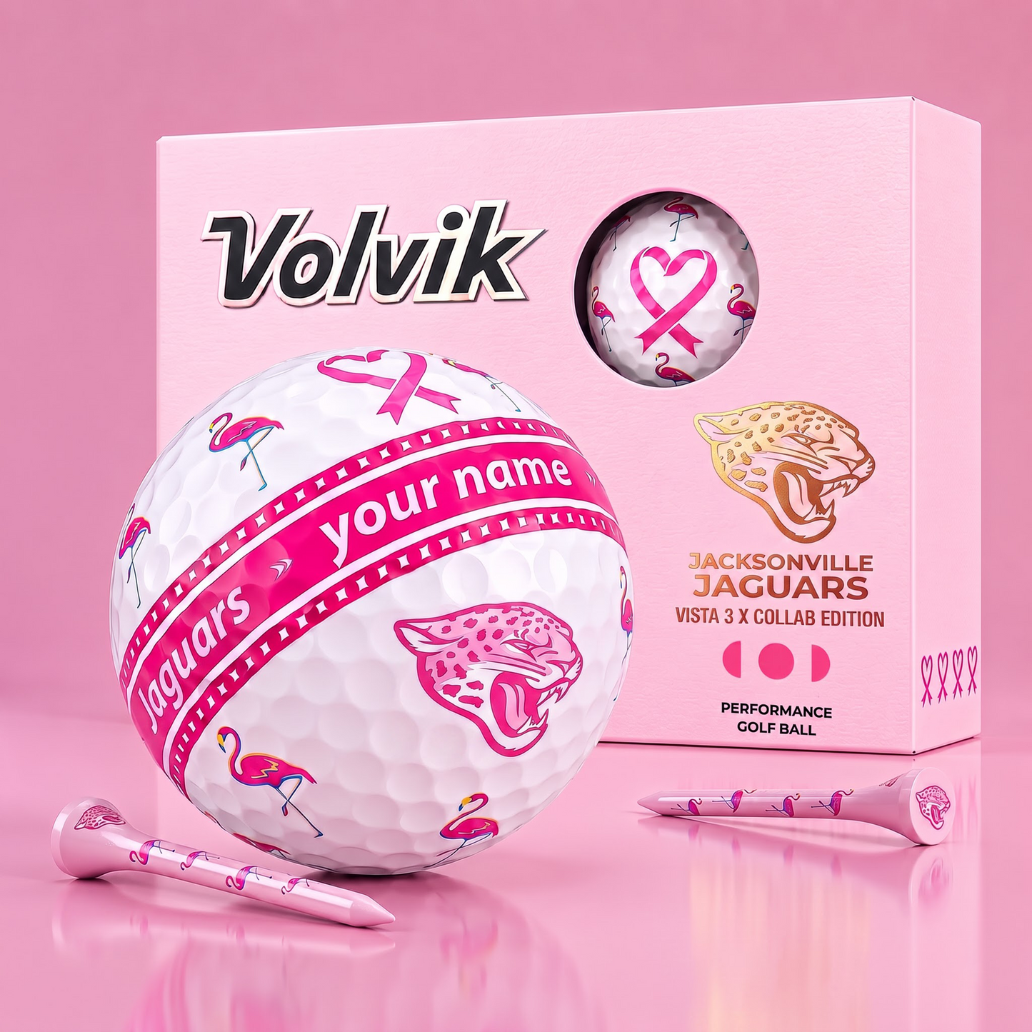 PREMIUM NFL X JJ EXCLUSIVE PERSONALIZED VOLVIK BREAST CANCER GOLF BALL SET LIMITED EDTION