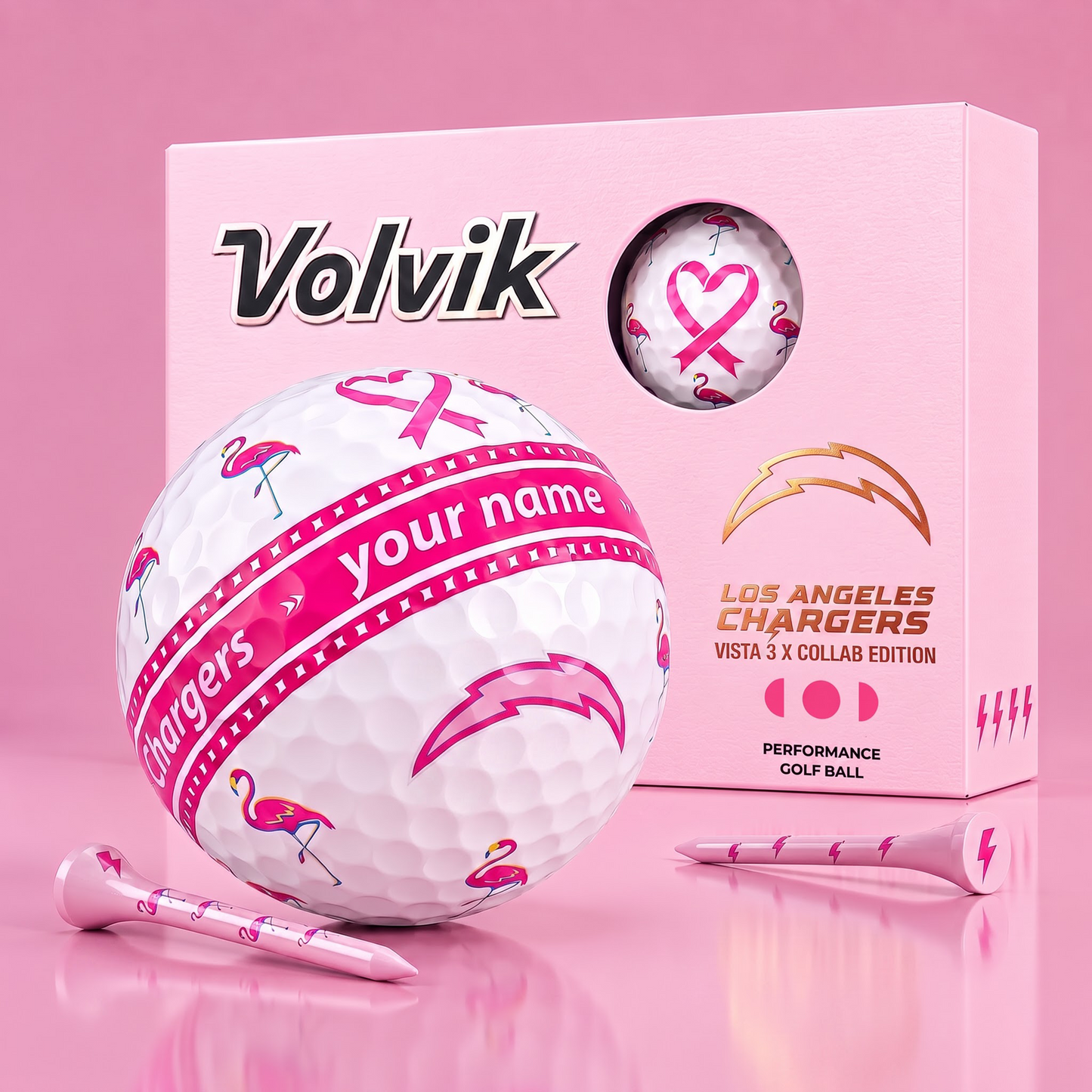 PREMIUM NFL X LAC EXCLUSIVE PERSONALIZED VOLVIK BREAST CANCER GOLF BALL SET LIMITED EDTION