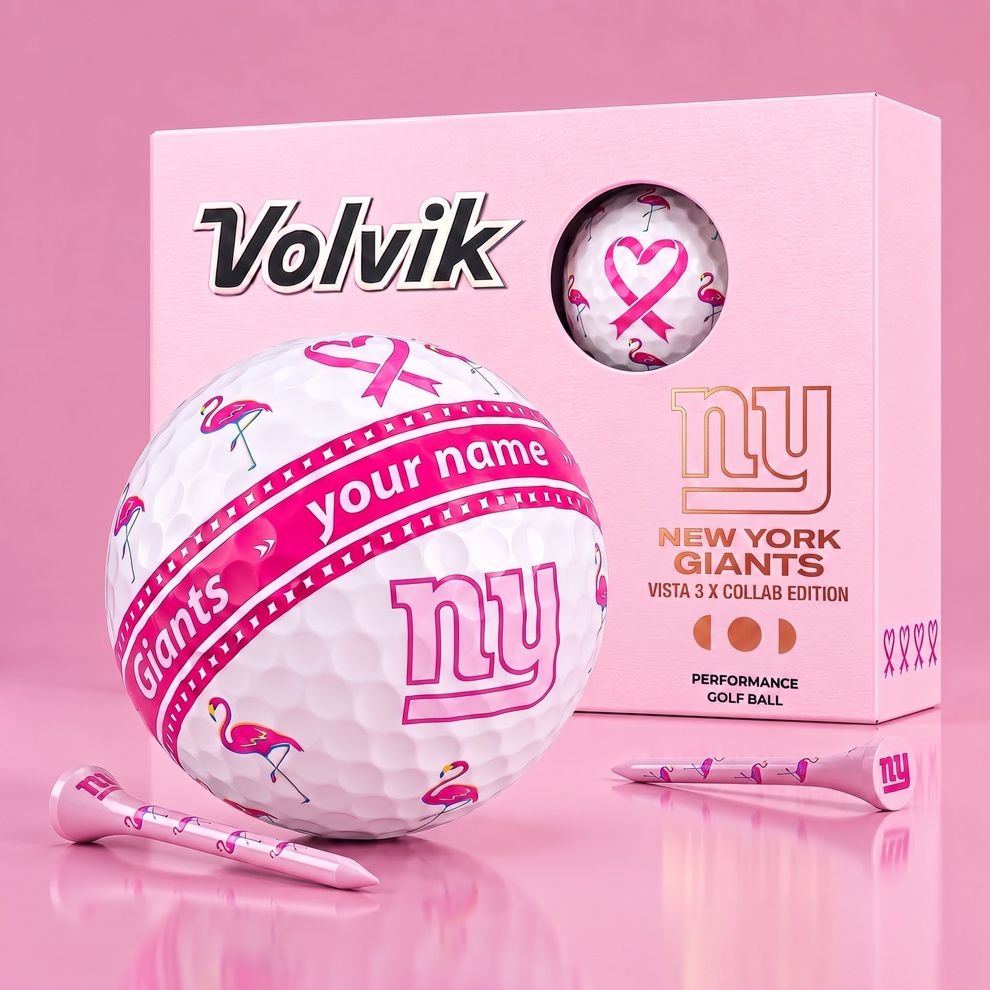 PREMIUM NFL X NYG EXCLUSIVE PERSONALIZED VOLVIK BREAST CANCER GOLF BALL SET LIMITED EDTION