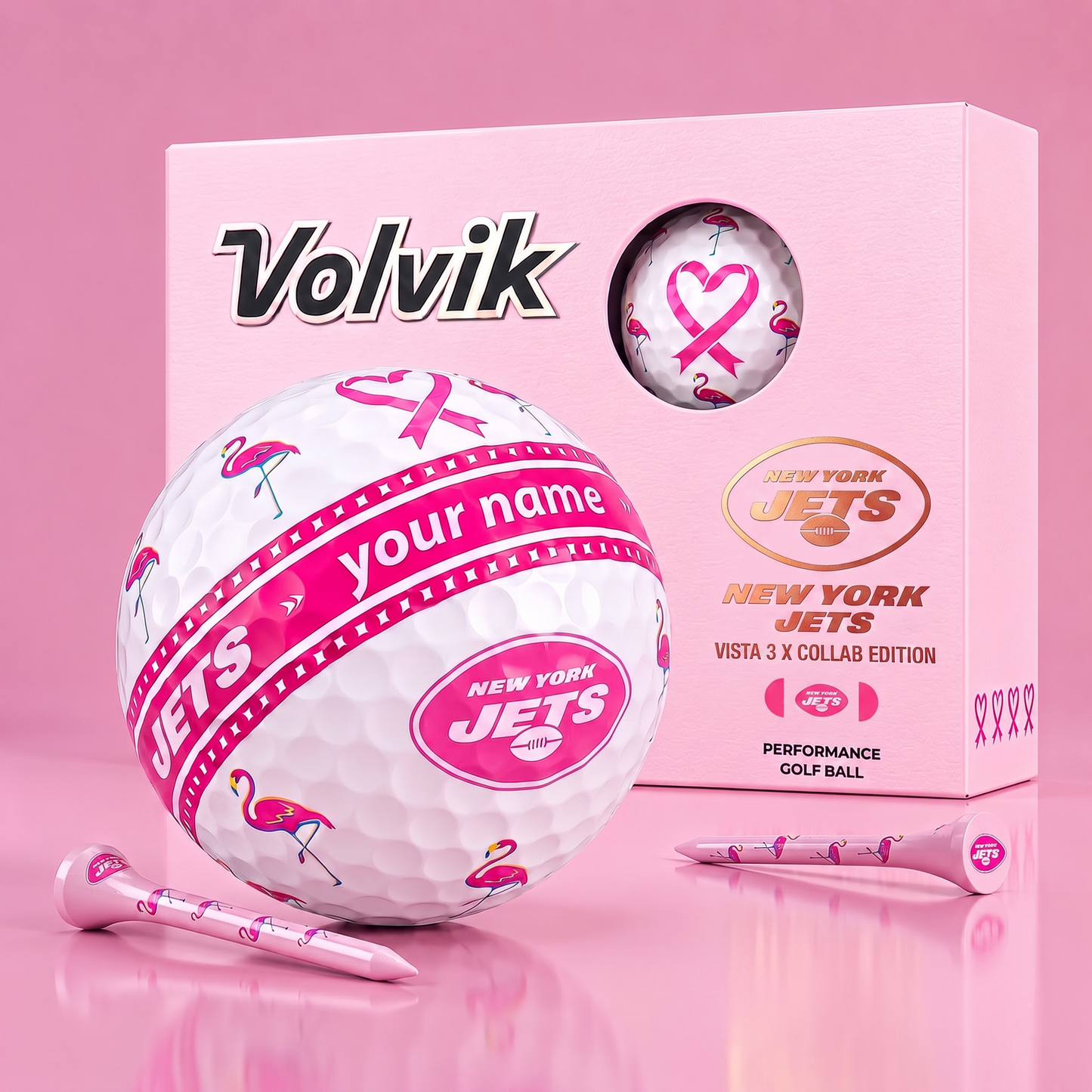 PREMIUM NFL X NYJ EXCLUSIVE PERSONALIZED VOLVIK BREAST CANCER GOLF BALL SET LIMITED EDTION