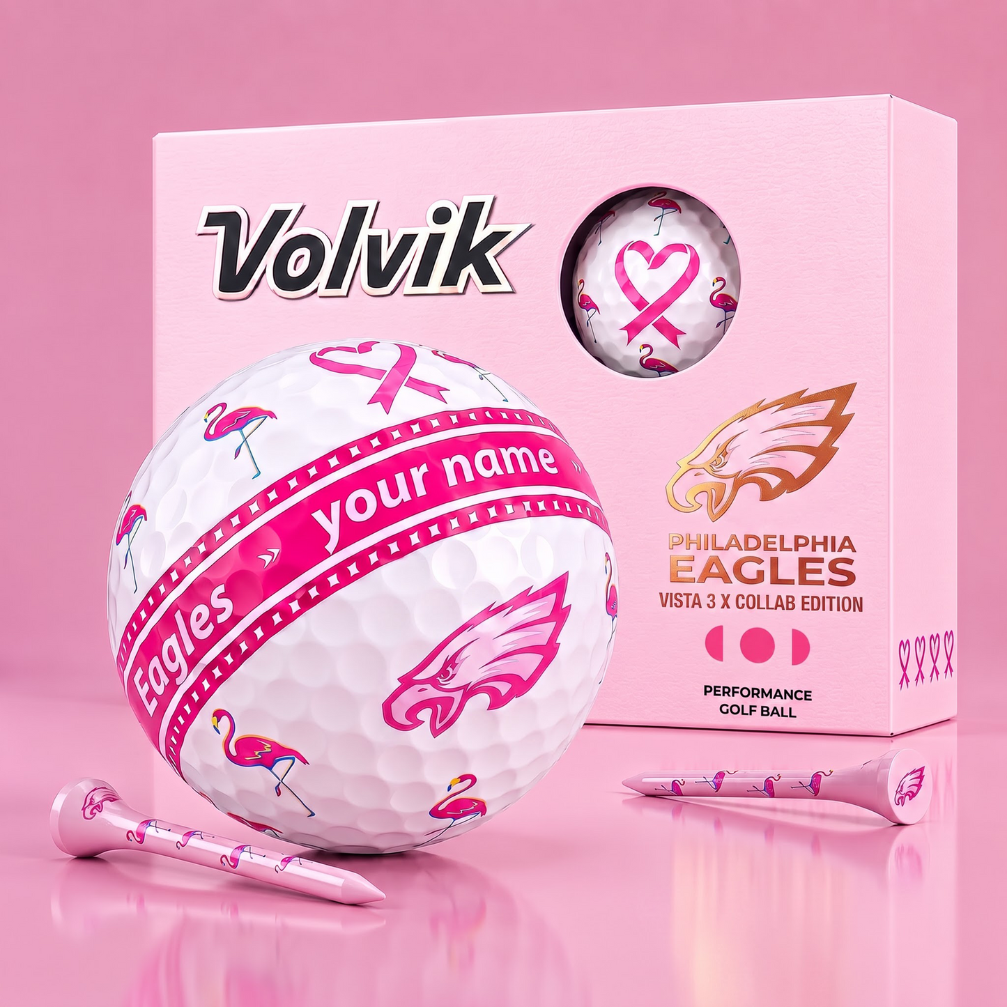 PREMIUM NFL X PE EXCLUSIVE PERSONALIZED VOLVIK BREAST CANCER GOLF BALL SET LIMITED EDTION