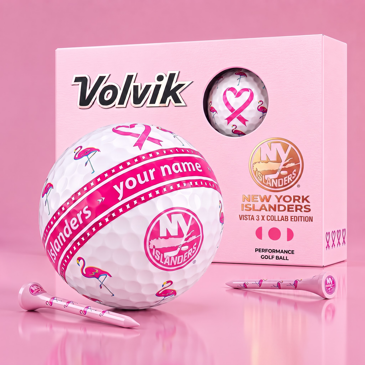 PREMIUM NHL X NYI EXCLUSIVE PERSONALIZED VOLVIK BREAST CANCER GOLF BALL SET LIMITED EDTION