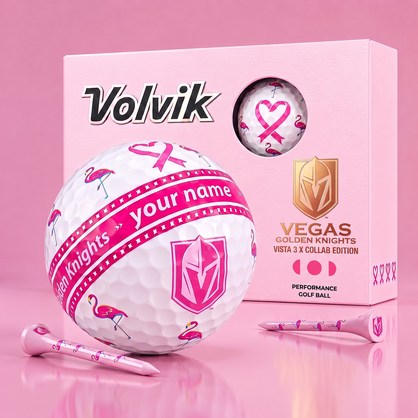 PREMIUM NHL X VGK EXCLUSIVE PERSONALIZED VOLVIK BREAST CANCER GOLF BALL SET LIMITED EDTION