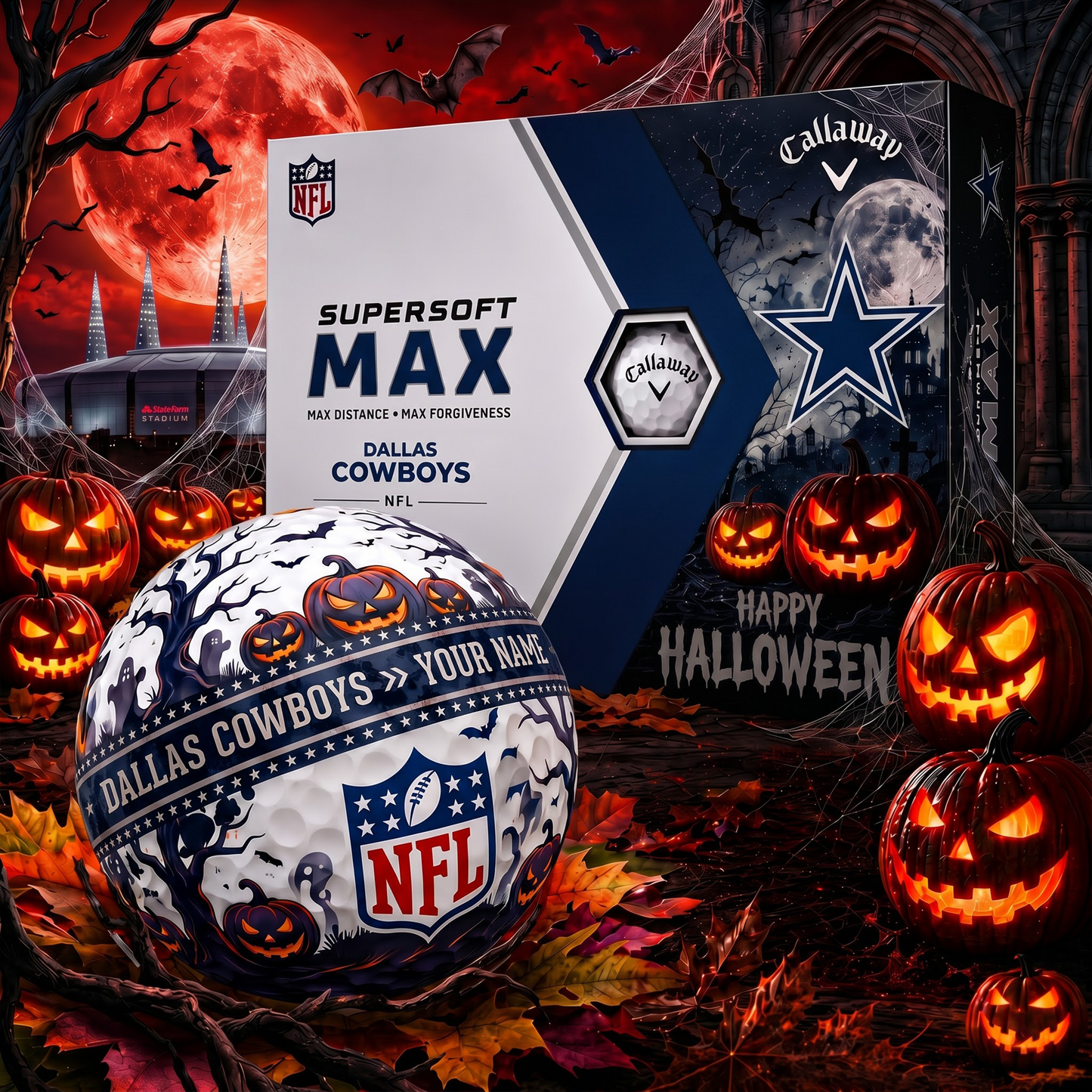 PREMIUM NFL X DC SPOOKY SEASON PERSONALIZED GOLF BALL V3 COLLECTION NDT VHM 150826