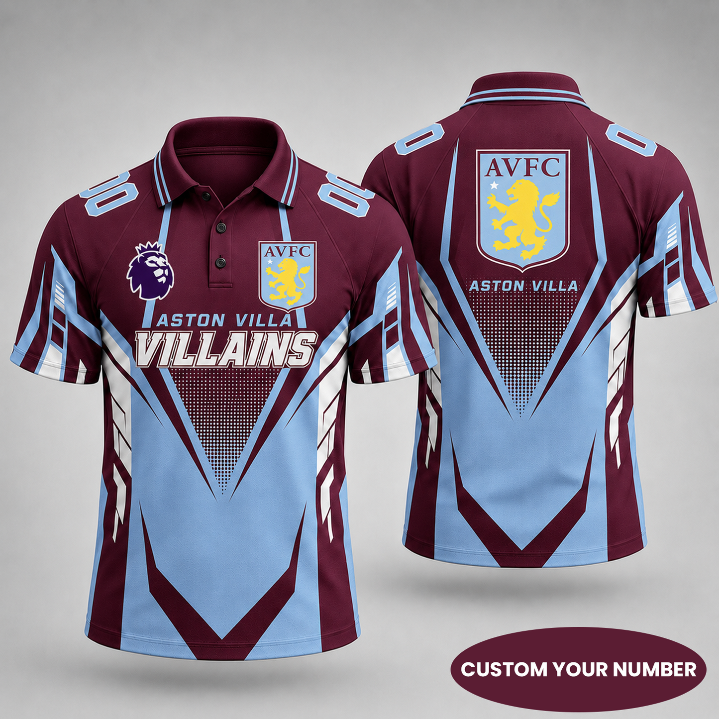 Premium EPL x AVL Gridiron Performance Polo Shirt for True Fans