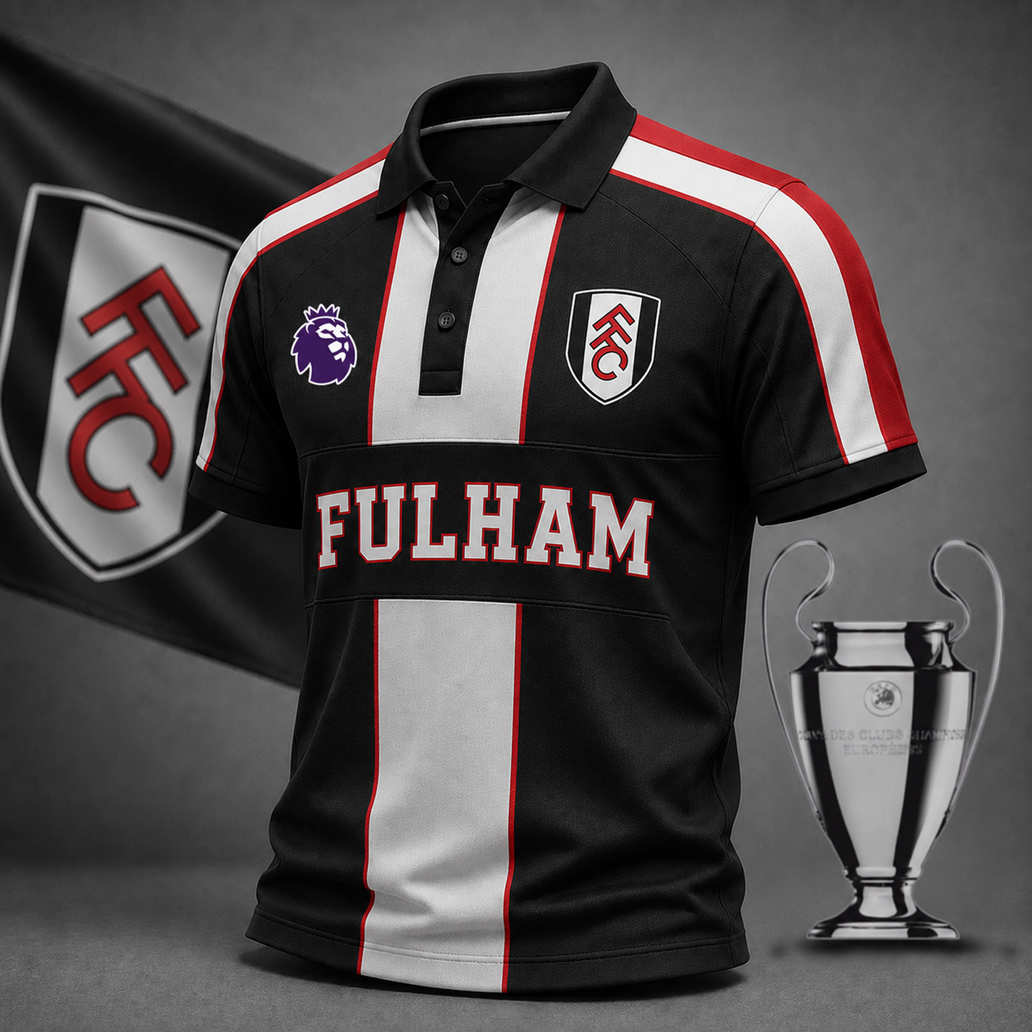 Premium EPL x FUL Heritage Stripe Rugby Polo Shirt