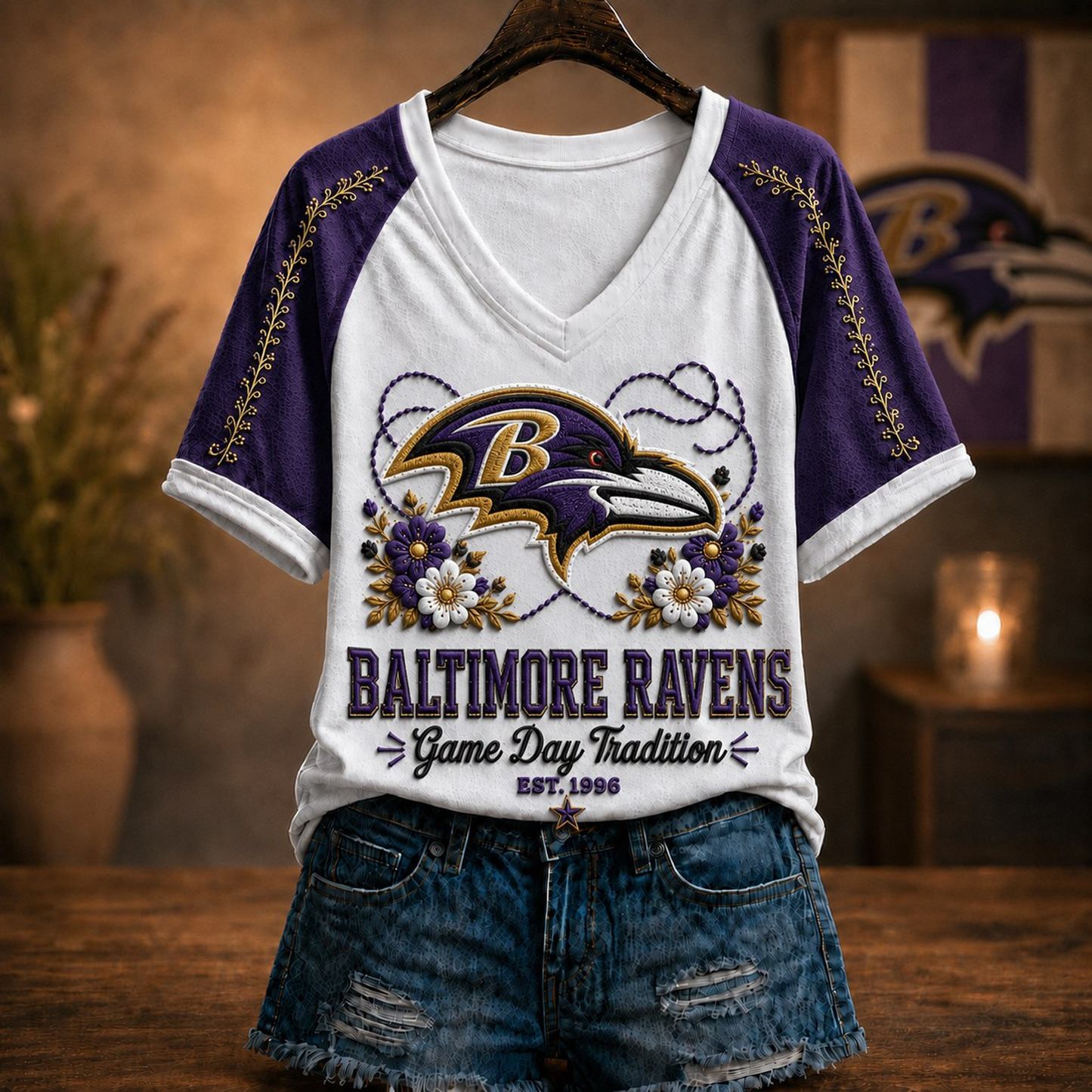 Premium NFL x BAL Raglan T-Shirt V-Neck