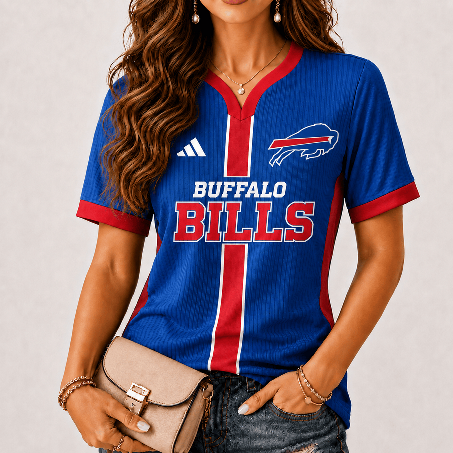 Premium NFL x BUF Game Day Women V-Neck Short Sleeve