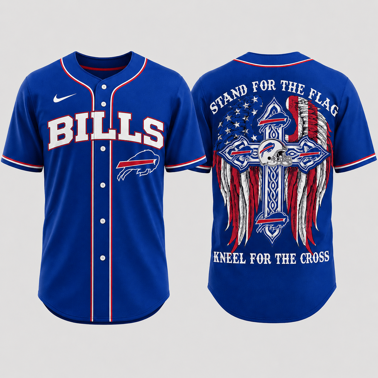 Premium NFL x BUF Stand For The Flag Kneel For The Cross Jersey Shirt
