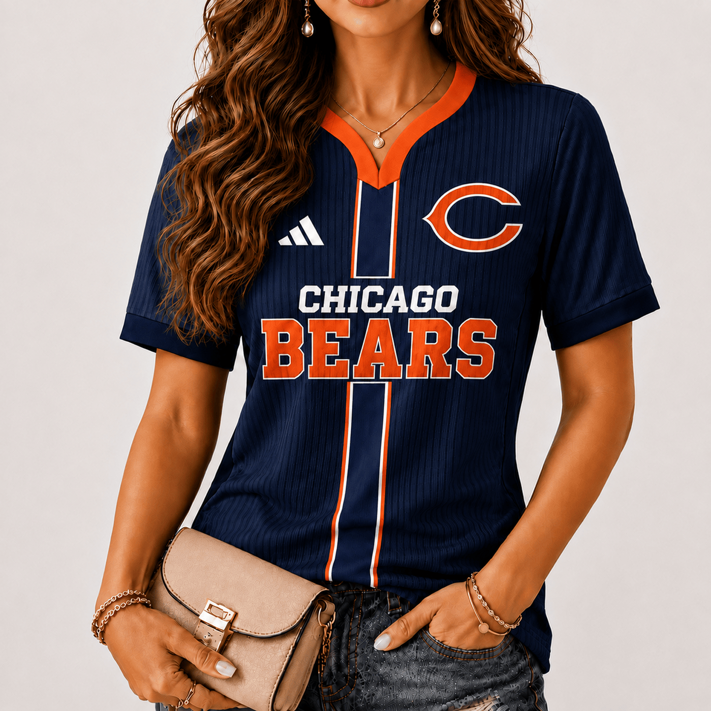 Premium NFL x CHI Game Day Women V-Neck Short Sleeve