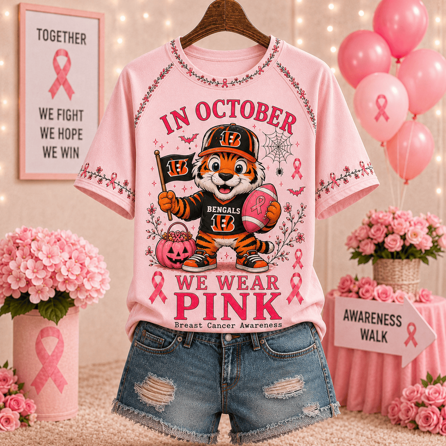 Premium NFL x CIN In October We Wear Pink V-neck