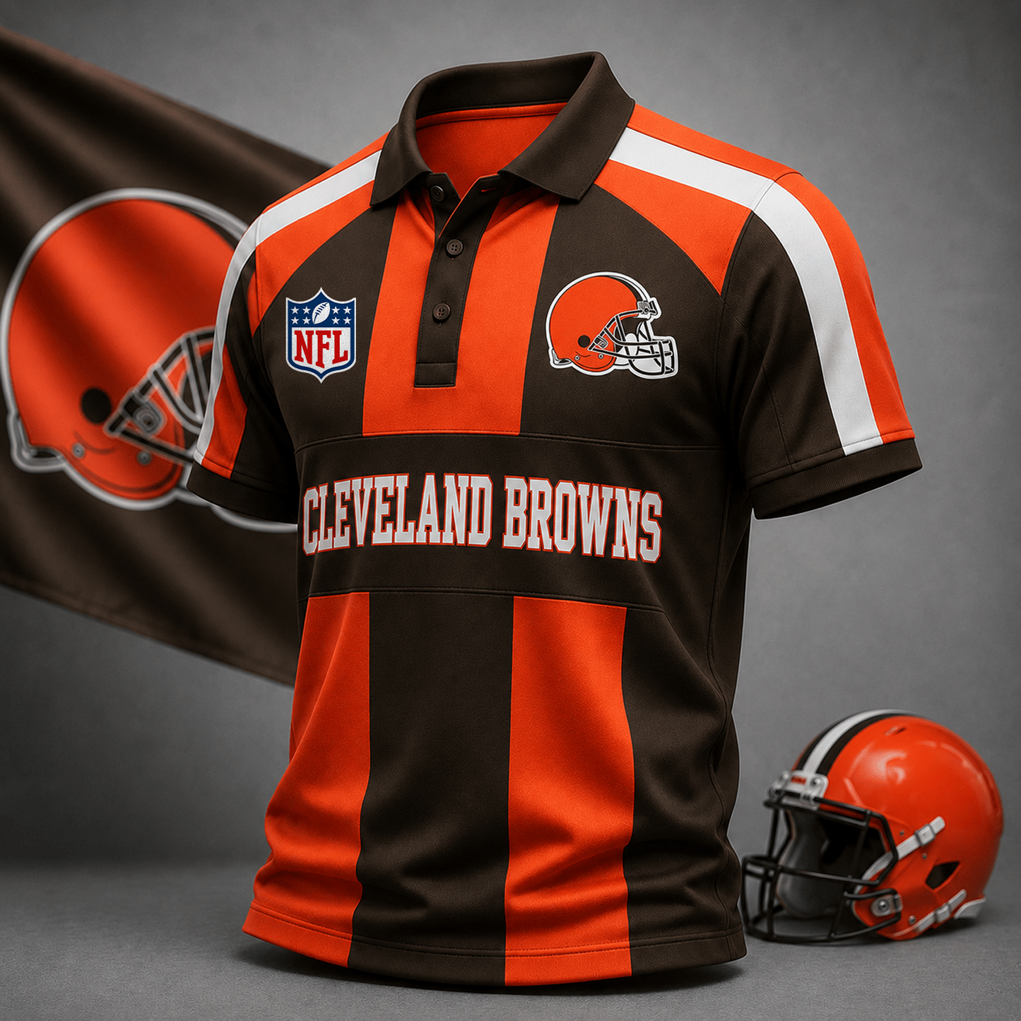 Premium NFL x CLE Heritage Stripe Rugby Polo Shirt