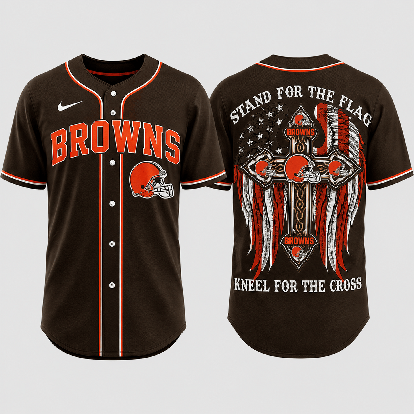 Premium NFL x CLE Stand For The Flag Kneel For The Cross Jersey Shirt