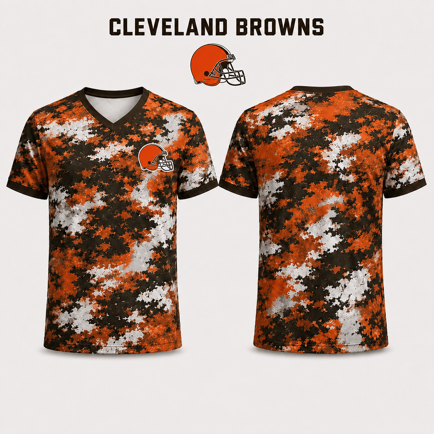 Premium NFL x CLE V-Neck Camo T-Shirt For Fans Loving Digital Camouflage