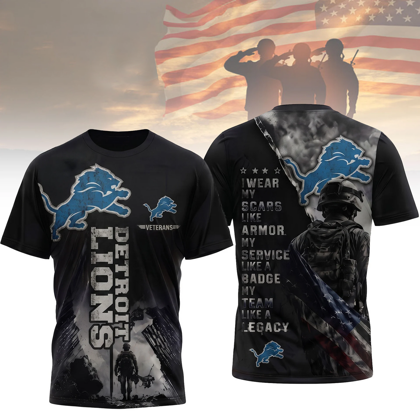 Premium NFL x DET Veterans Legacy Team 3D Shirt