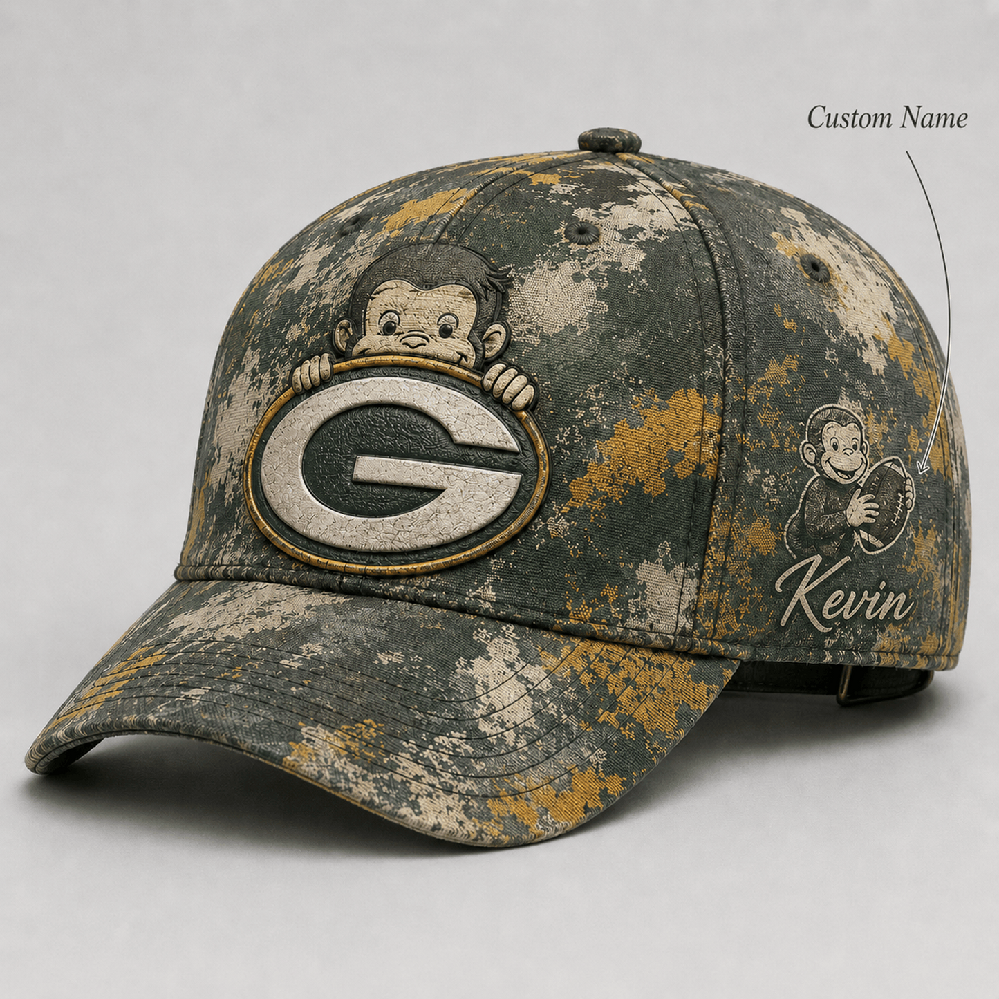 Premium NFL x GB Curious George Custom Name Classic Cap For Passionate Game Day Fans
