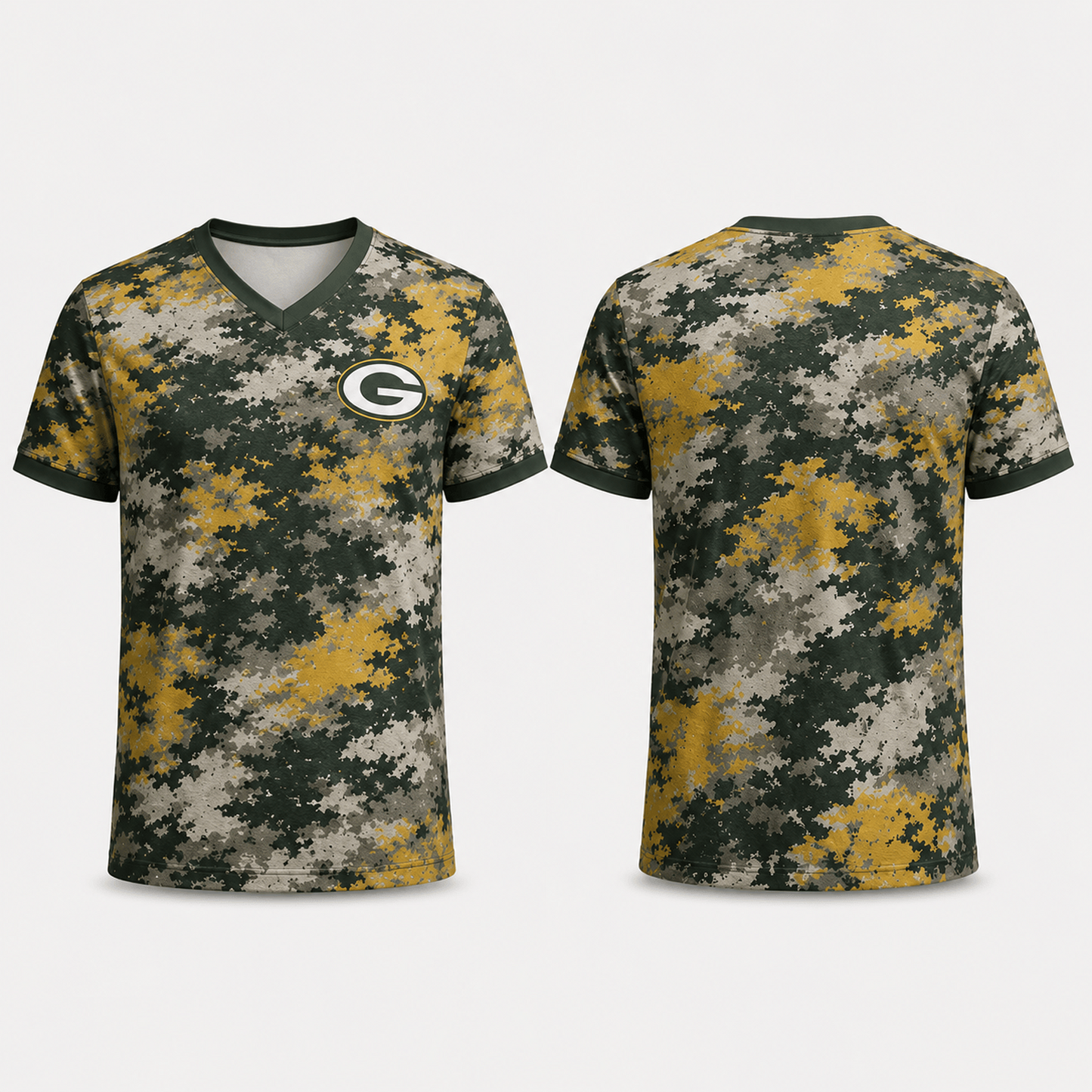 Premium NFL x GB V-Neck Camo T-Shirt For Fans Loving Digital Camouflage